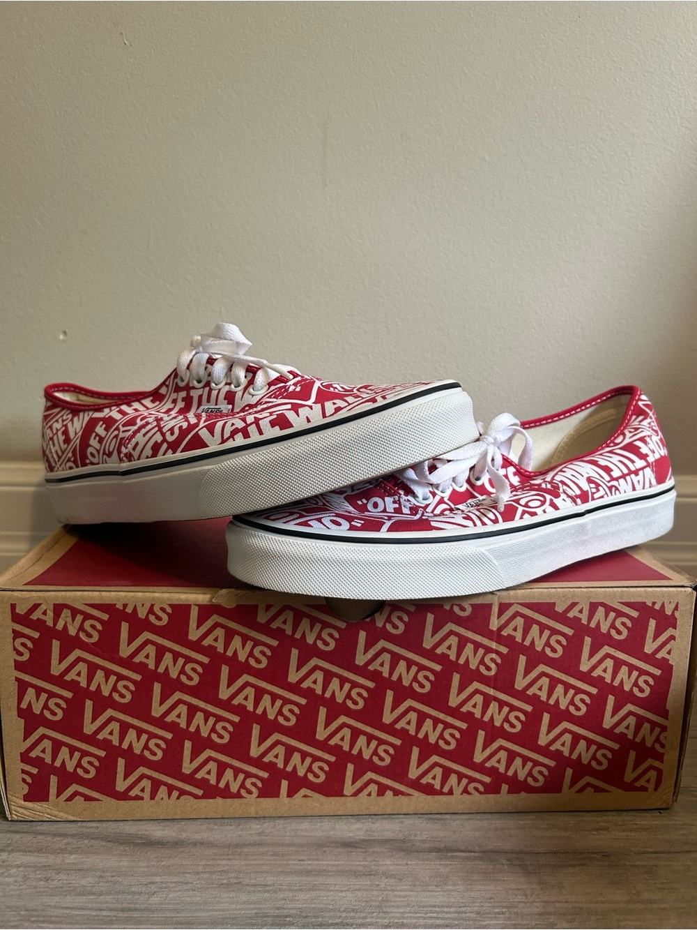 Vans Red and White Graphic Era Low Top Sneakers